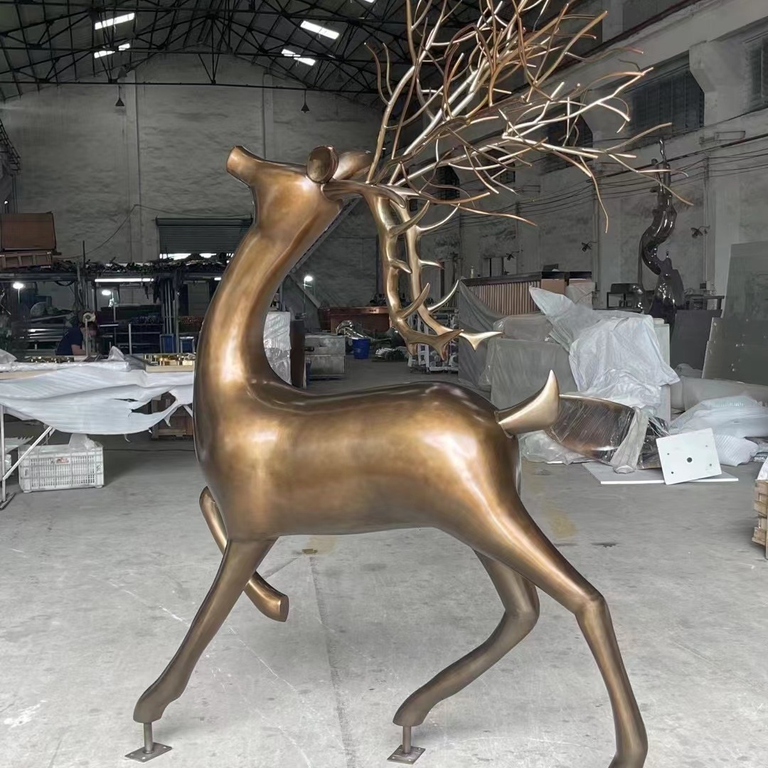 金属工艺品不锈钢雕塑小鹿摆件造型仿古铜雕塑